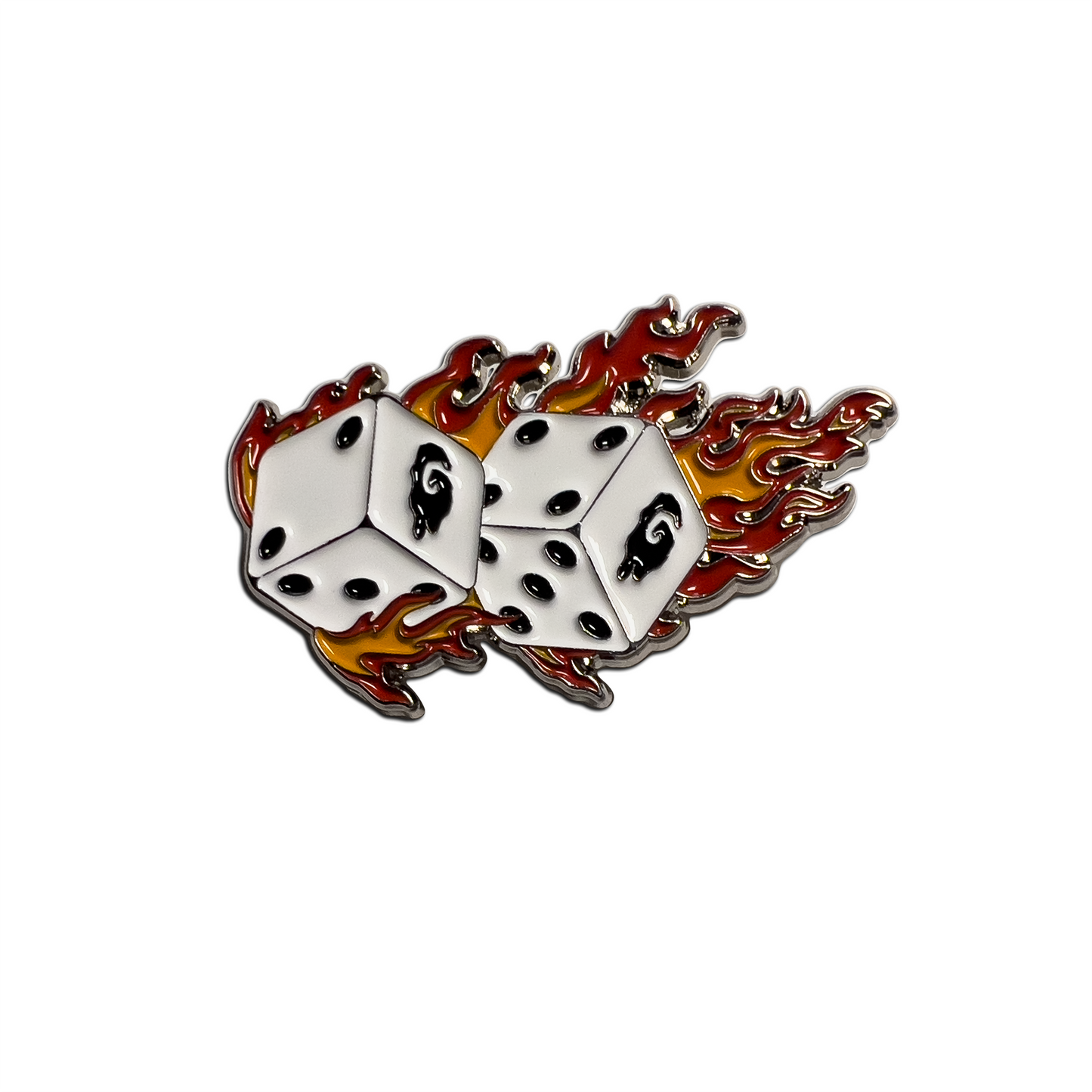 'Flaming Dice' Enamel Pin
