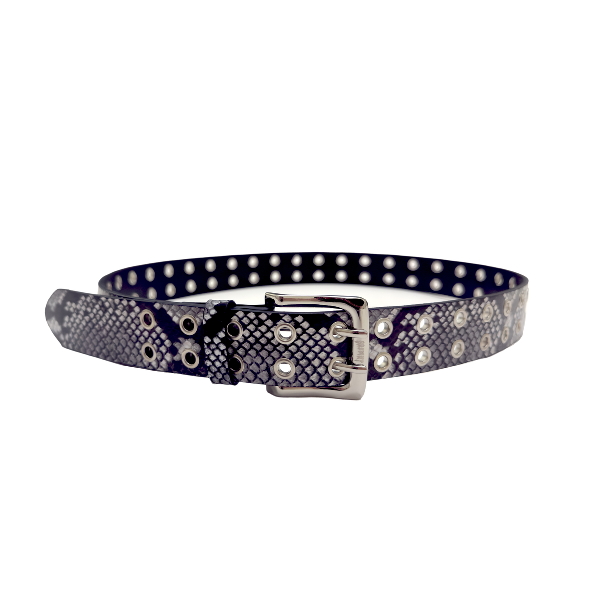 Leather Snake Print Belt with Grommets Snakeskin Grommet Belt (Green) – Grimey main image 3