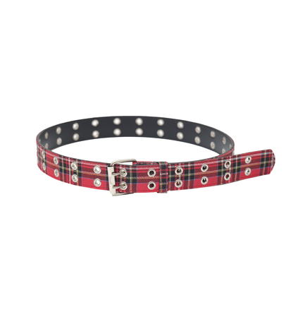 Plaid Grommet Belt (Red)